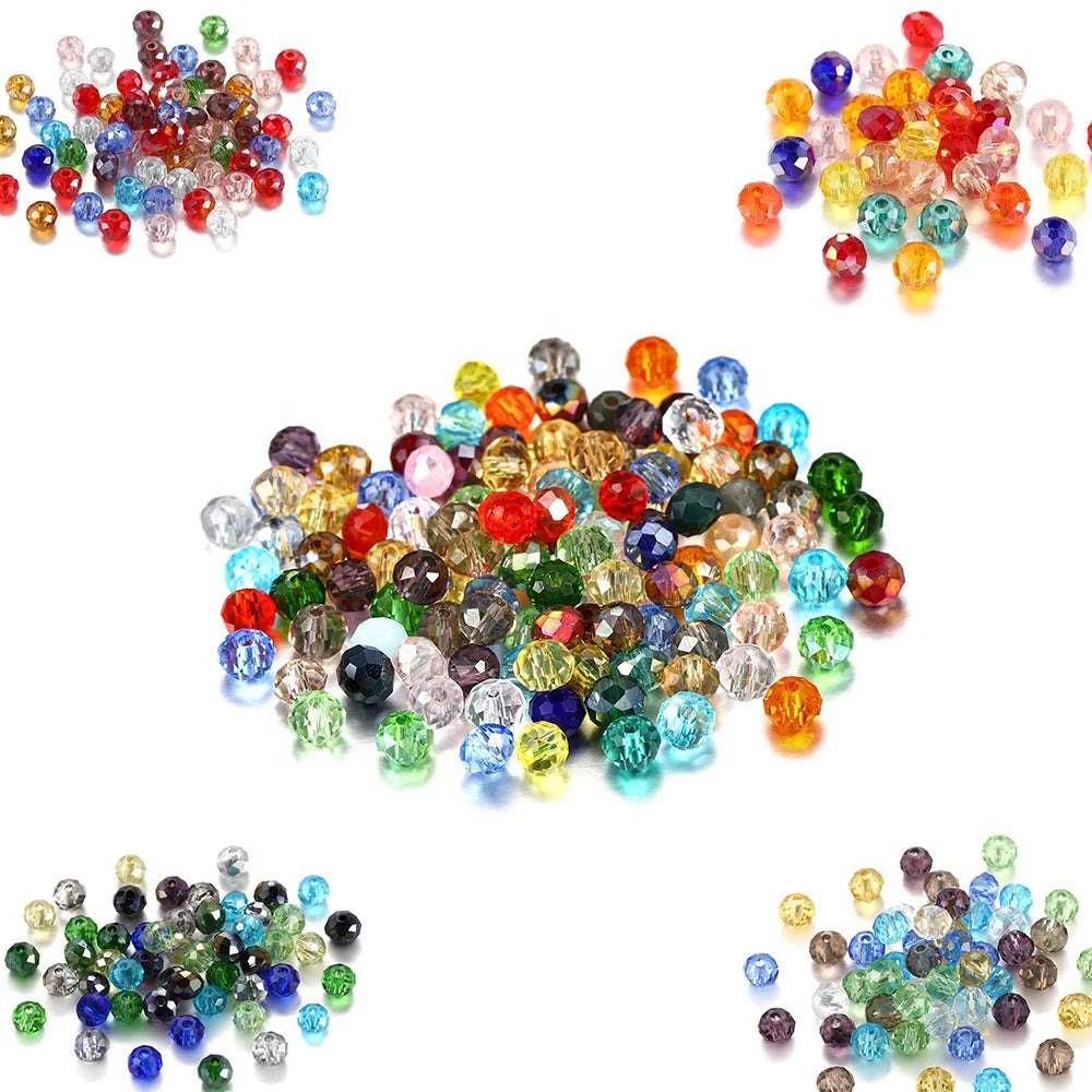 3/4/ 6/ 8mm Transparent Faceted Flat Round Crystal Glass Rondelle Beads AB Color for DIY Bracelets Jewelry Making