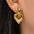 New Luxury Trendy Double Heart Shaped Earrings Stainless Steel Gold Plated Smooth Love Titanium Drop Earrings Jewelry Women