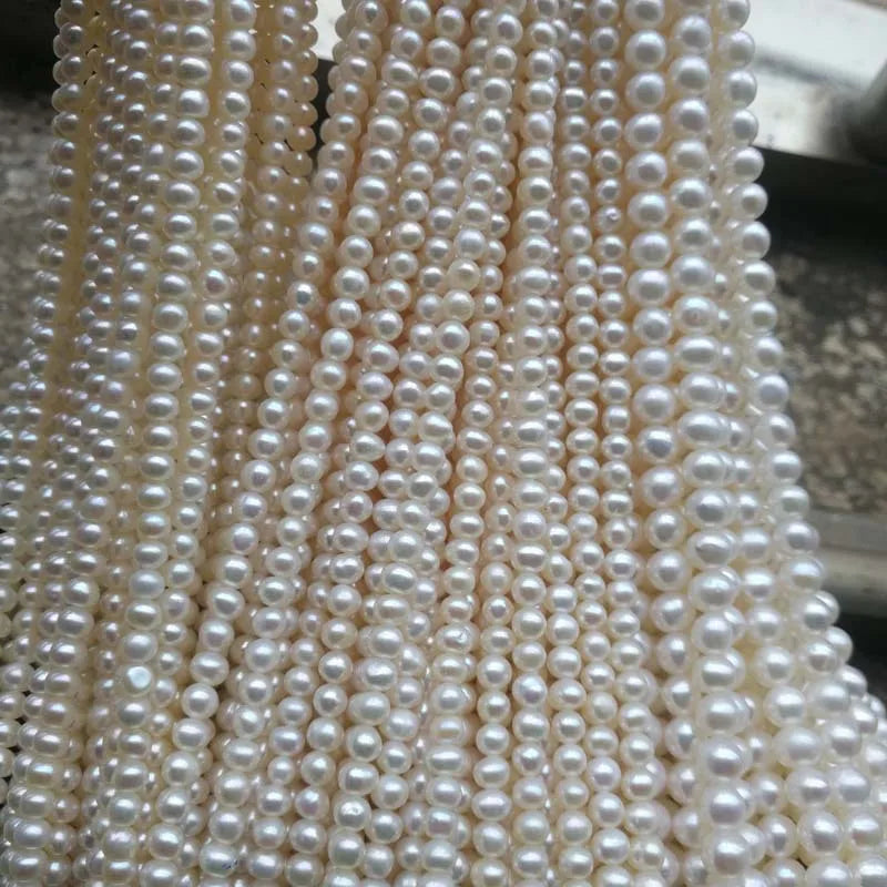 3-4mm Natural Freshwater Pearls White Egg Oval Loose Beads for Jewelry Earrings Necklace Making