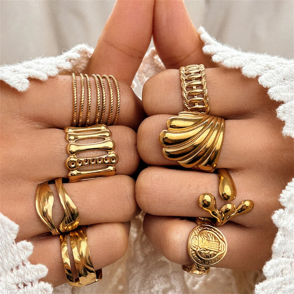 Stainless Steel Stackable Hollow Out Wave Rings for Women Trendy Ladies Finger Ring Female Hand Accessories 2025 Fashion Jewelry