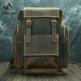 Men Genuine Cow Leather Backpack Crazy Horse Leather Largecapacity Travel Bag Male Backpacks