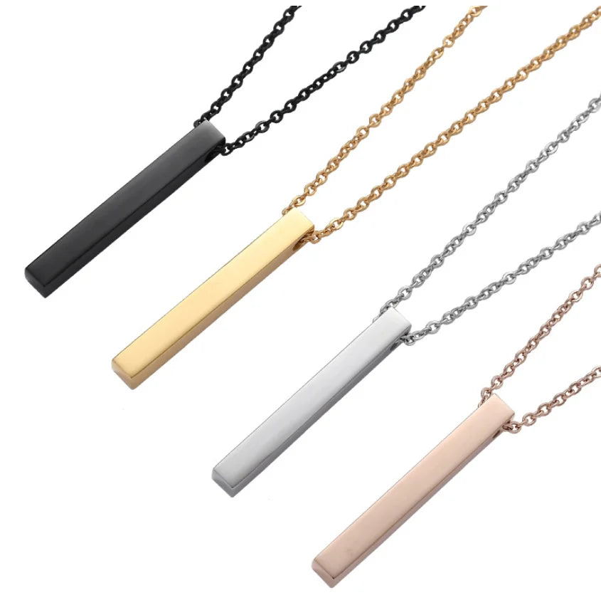 Customized Engravable Name Pendant Vertical bar 316L Stainless Steel bar Necklace