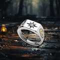 S925 Sterling Silver Retro Fashion Wide Face Ring Handsome Cross Zircon Open Rock Rings with Eight Man Star for Engagement