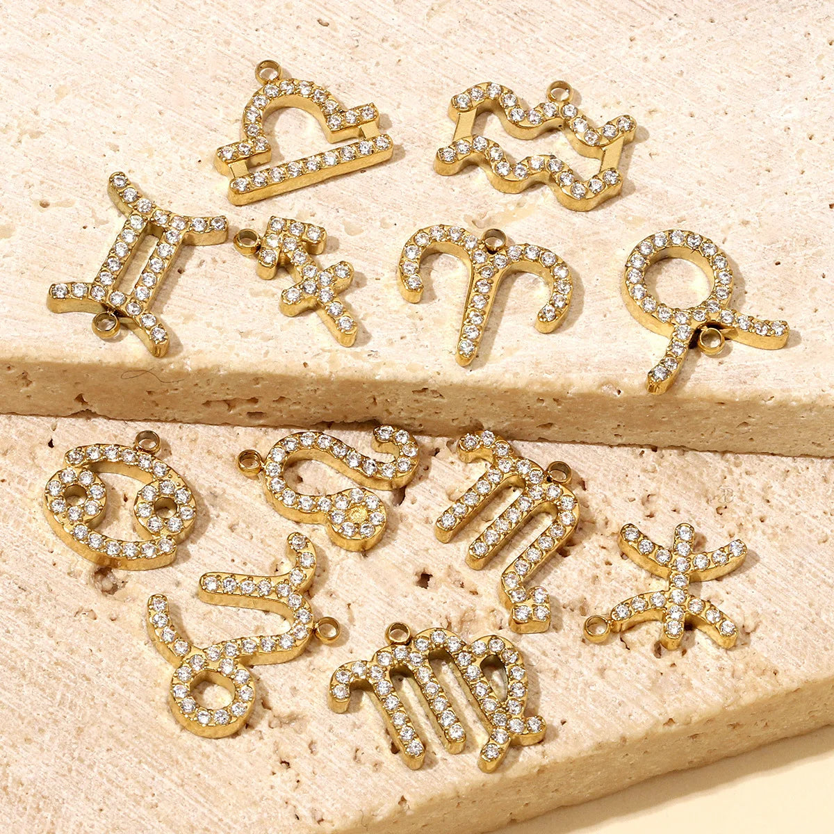 Beimai DIY Pendant Accessories OEM Zodiac Signs Zircon 18k Gold Plated Waterproof Stainless Steel Jewelry Making Charms
