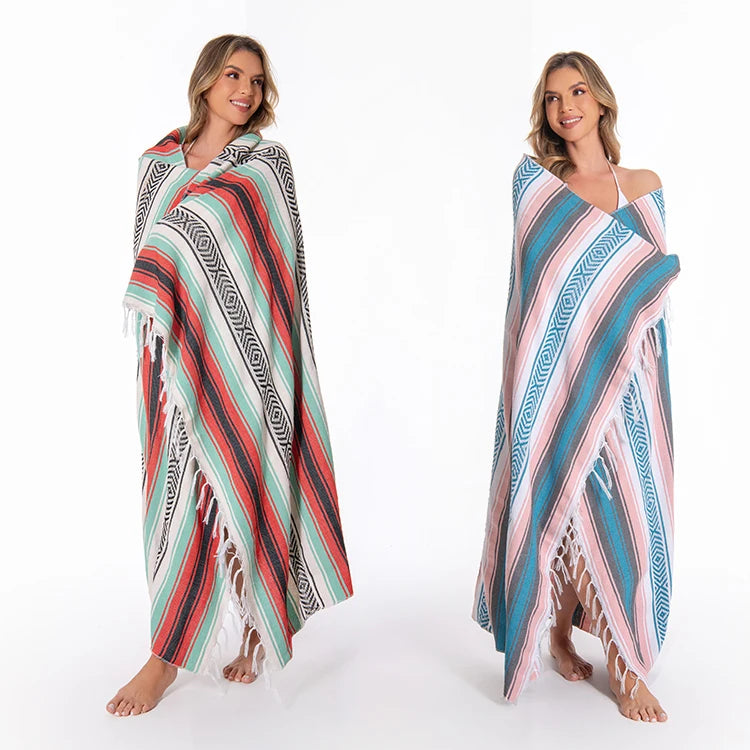 Custom Jacquard Camping Blanket Tapestry Woven Sofa Boho Blankets Mantas Outdoor Cotton Stripe Tassel Throw Towel Blanket