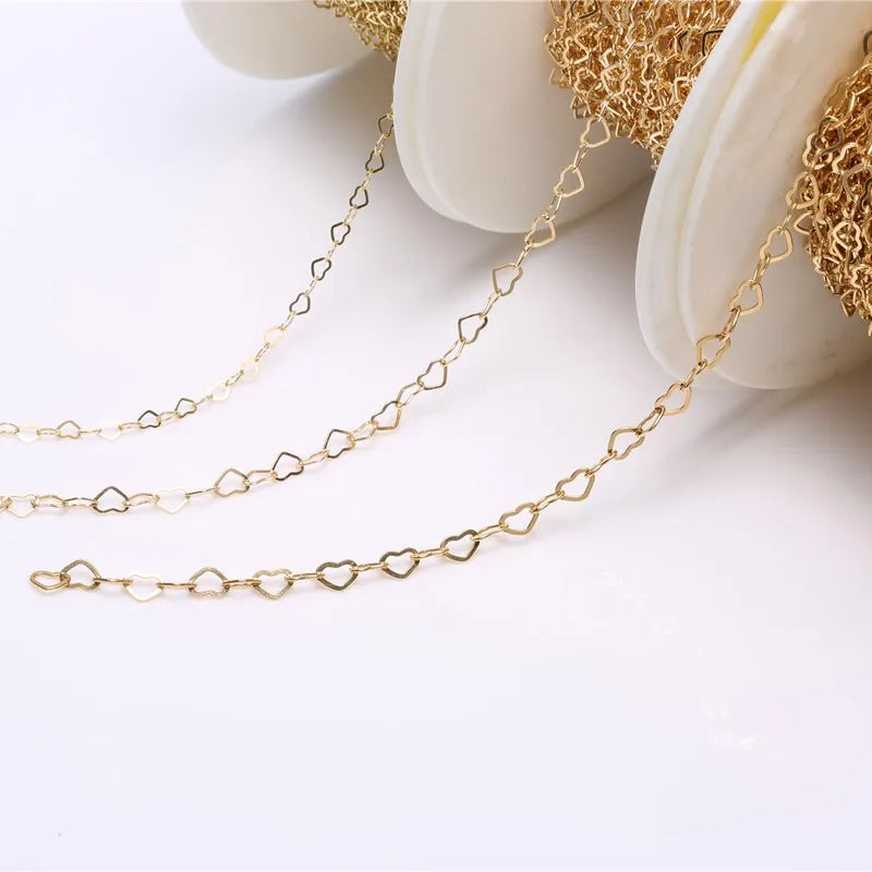 Fashion Sterling Silver Heart Bulk Chains for Jewelry Making Waterpoof 14K Gold Filled Permanent Chain