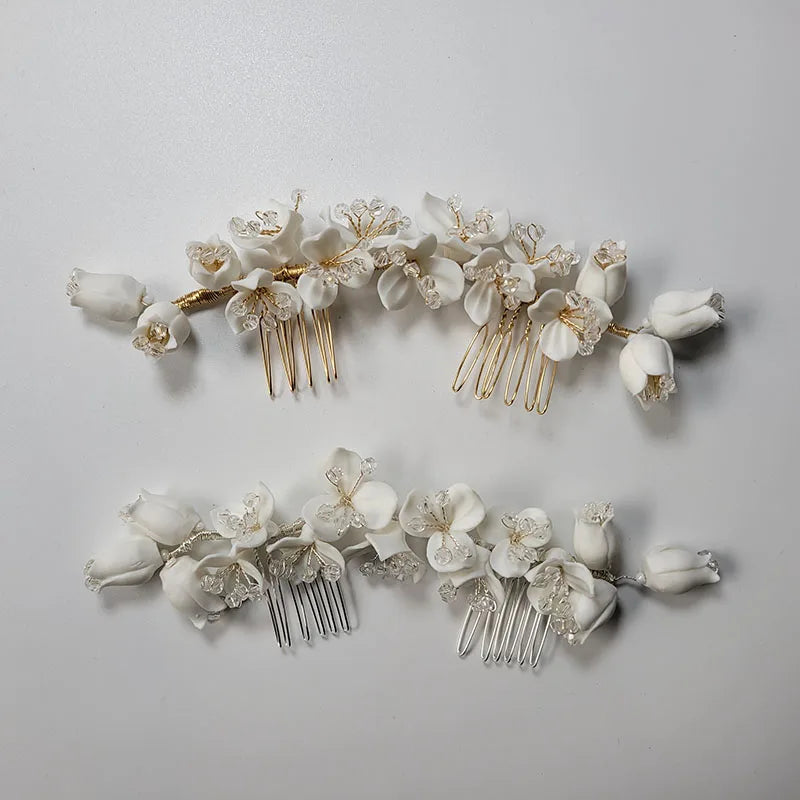 SLBRIDAL Handmade Alloy Rhinestone Pearls Floral Bridal Hair Comb Wedding Headpiece Women Jewelry Girls Party Hair Accessories
