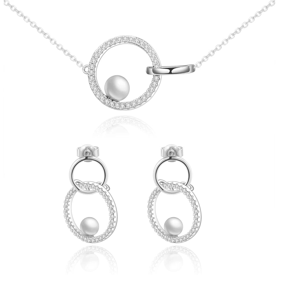 Elegant Fresh Water Pearl Women 925 Sterling Silver Earring Necklace Jewelry Sets for Bridal Wedding
