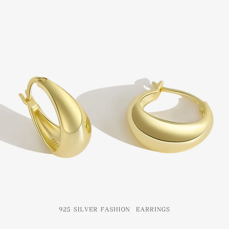 Chunky round 925 Sterling Silver 18k Gold Plated Hoop Earrings Trendy Hypoallergenic Thick Ear cuffs For Women Wedding & Gift