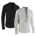 Men New Style Shirts Fashion Pure Color Long Sleeve Medieval Knight Cotton Shirts Pullover  Stand Collar Men Clothes