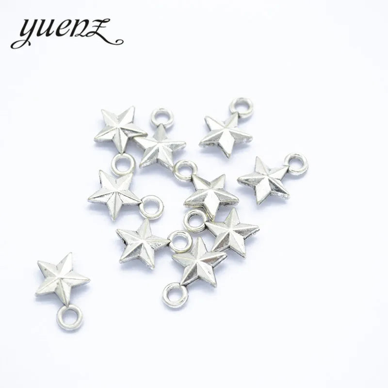 YuenZ 100pcs/bag Tibetan Silver Plated Pendants Antique Star Charms Jewelry Making DIY Handmade Craft 11*8mm L329