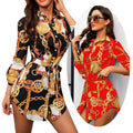 Womens Chain Print Dress Shirts African Tops Colorful Floral Blouse Button Down Tunic Long Shirt Dress