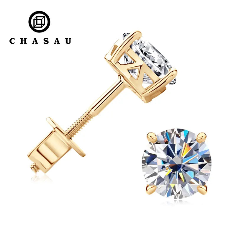 Luxury 10K Solid Gold Earring Classic 1ct 1 Carat 6.5mm Moissanite Stud Earrings Fashion Jewelry