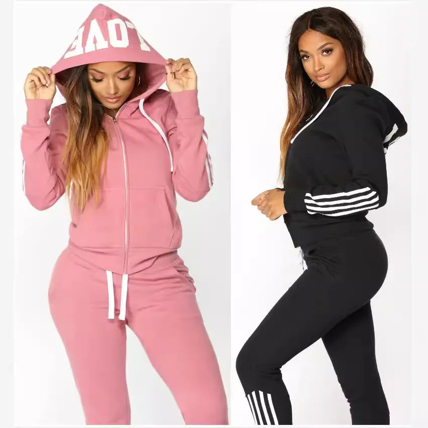 Letter Printed Long Sleeved Sweatshirt and Long Pants Sportswear Set for Women
