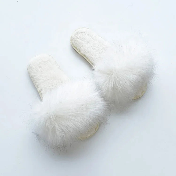 Customized Labels Winter Fashion Simple Home Soft Bottom Women Fluffy Plush Indoor Slipper Slippers Fur Indoor House Shoes