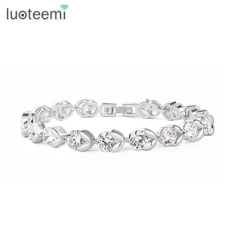 LUOTEEMI Wholesale Cheap Fashion 0.6CM Round Multicolor Cubic Zircon Bridal Wedding Bracelet & Bangle for Women