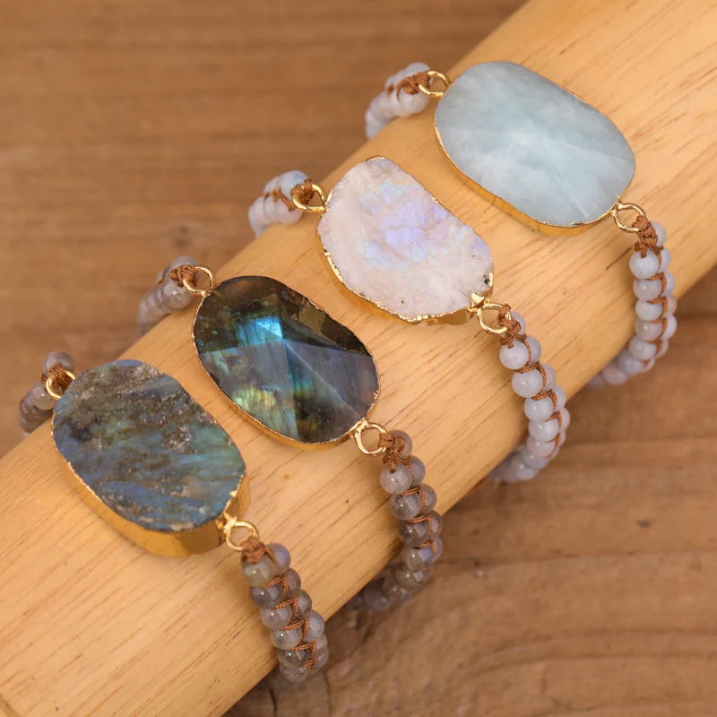 Aquamarine Moonstone Labradorite Healing Charm Bracelet for Men Big Charm Bracelets for Birthday Gifts Chakra Jewelry Fashion