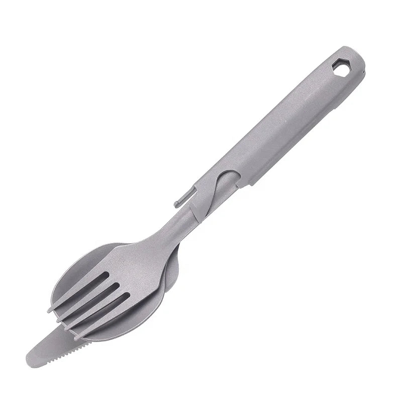 4-in-1 Titanium Spoon Fork Knife Cutlery/Utensil Can Opener for Camping Hiking Outdoors & Traveling