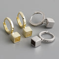 Ins Fashion 925 Silver Plain Simple square Block Hoop Earrings Jewelry 18K Gold Plated Dangle Hoop Earrings for Women