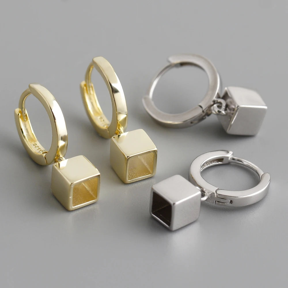 Ins Fashion 925 Silver Plain Simple square Block Hoop Earrings Jewelry 18K Gold Plated Dangle Hoop Earrings for Women