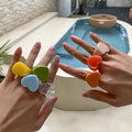 2023 Summer Wholesale Fashion Candy Opening Acrylic Rings Heart Shape Resin Acrylic Large Rings Jewelry for Women