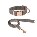 Wholesale  Luxury Nylon Twill Pet Collares Adjustable Metal Gold Metal Buckle Tweed Dog Collar and Leash Set
