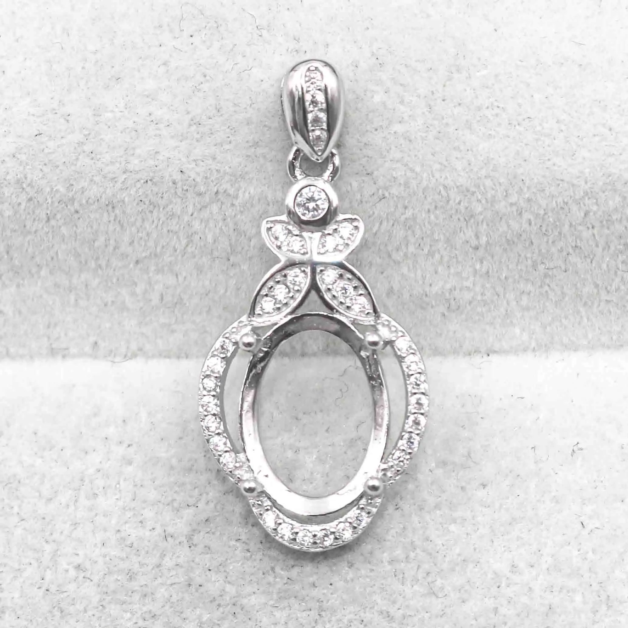 Sterling Silver 9*12/11*14mm Semi Mount Pendant Empty Frame Blank Support Setting S925 Holder Without Center Stone for DIY Inlay