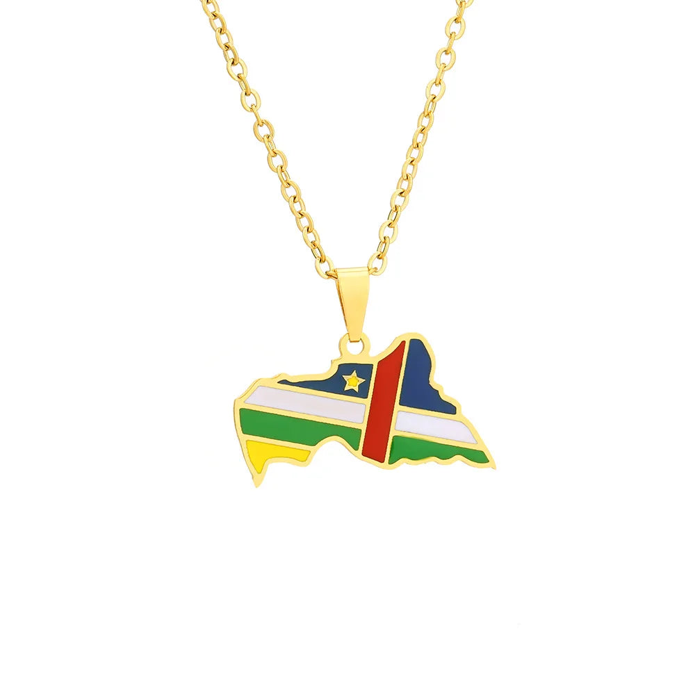 Gold Silver Stainless Steel Central African Republic Map Flag Necklace Wholesale