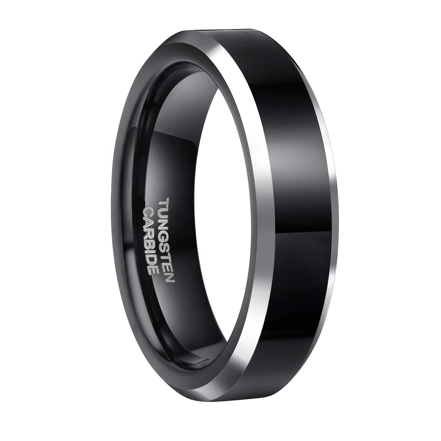 OAHLAN Wholesale Personalized 6mm 8mm Black Tungsten Wedding Bands High Polished Finish Couple Ring Comfort Fit for Men Women