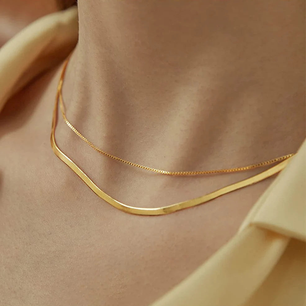 Delicate Gold Plated Thin Skinny Snake Chain Necklace Stainless Steel Layering Choker Necklace for Women