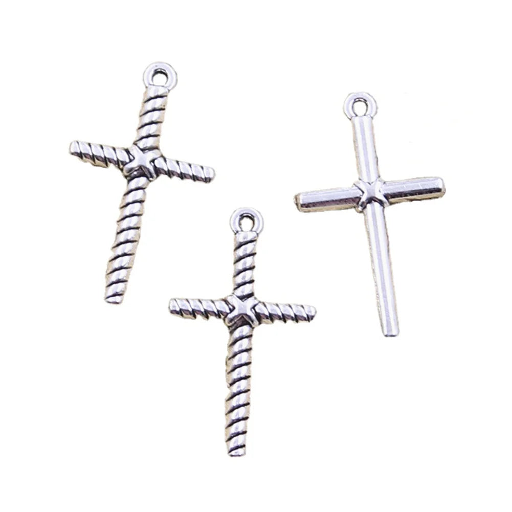 Charms Cross 26x15MM Antique Bronze Silver Color Pendants DIY Making Findings Handmade Tibetan Jewelry