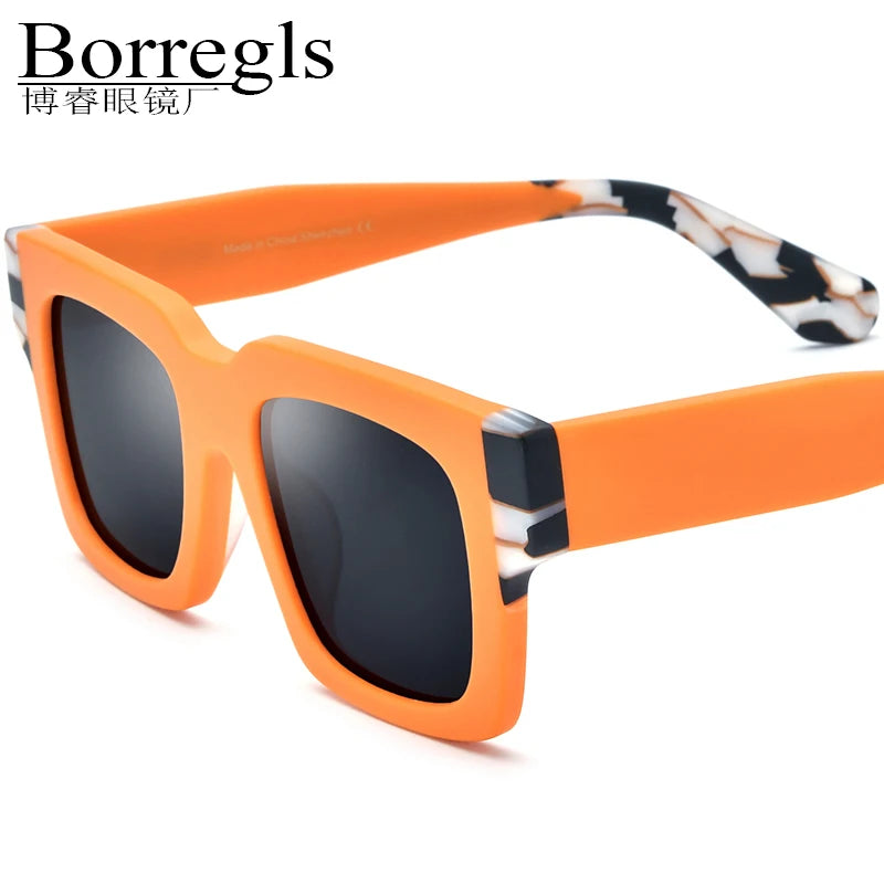 Borregls Matte Acetate Multicolour Polarized Sunglasses UV400 Men Brand Designer Vintage Square Sun Glasses for Women 19288T