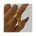 ERESI Fashion Jewelry Wholesale 18K PVD Gold Plated Spiral Chain Tassel Stainless Steel Rings for Women Rings