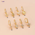 POENNIS Luxury Gold Plated Zircon Stainless Steel Dangle Nose Ring with Cross Planet Star Arrows Design for Children's Wedding