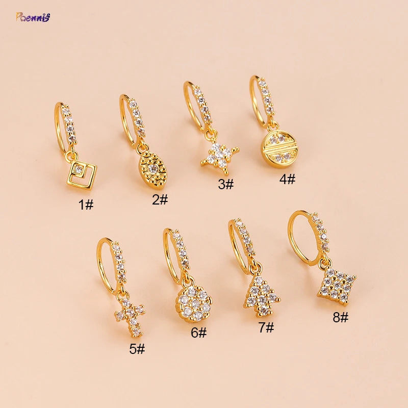 POENNIS Luxury Gold Plated Zircon Stainless Steel Dangle Nose Ring with Cross Planet Star Arrows Design for Children's Wedding