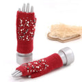 Winter warm knitted gloves rabbit hair dot drill pearl Fingerless gloves