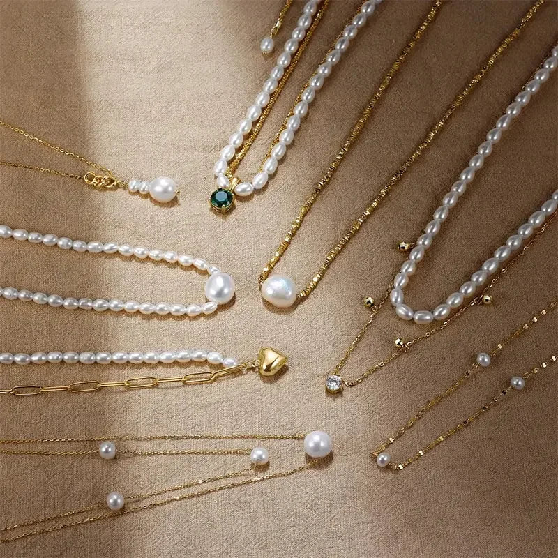 RINNTIN GPN Trendy Jewelry 925 Silver Baroque Pearls Choker Men Women Joyas De Plata 14K Gold Plated Freshwater Pearl Necklace