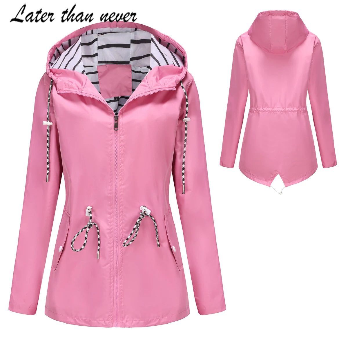 Women's Jacket Hooded Strip Lined Lady Windbreaker Jacket Outdoor Sport Trench Jacket Ladies Coats Chaquetas De Mujer
