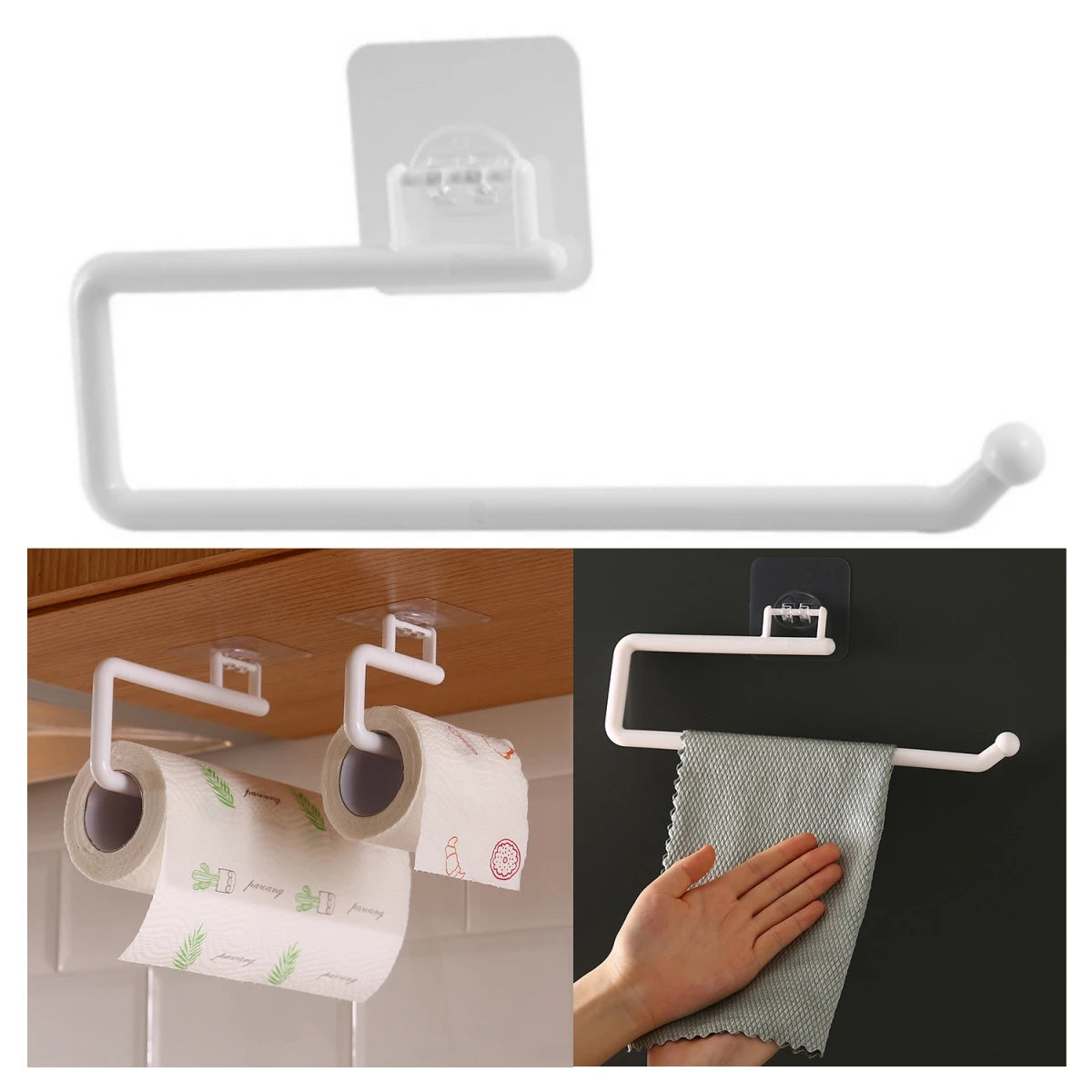Metal Paper Towel Holder Adhesive Toilet Roll Paper Holder Kitchen Bathroom Toilet Lengthen Storage Rack