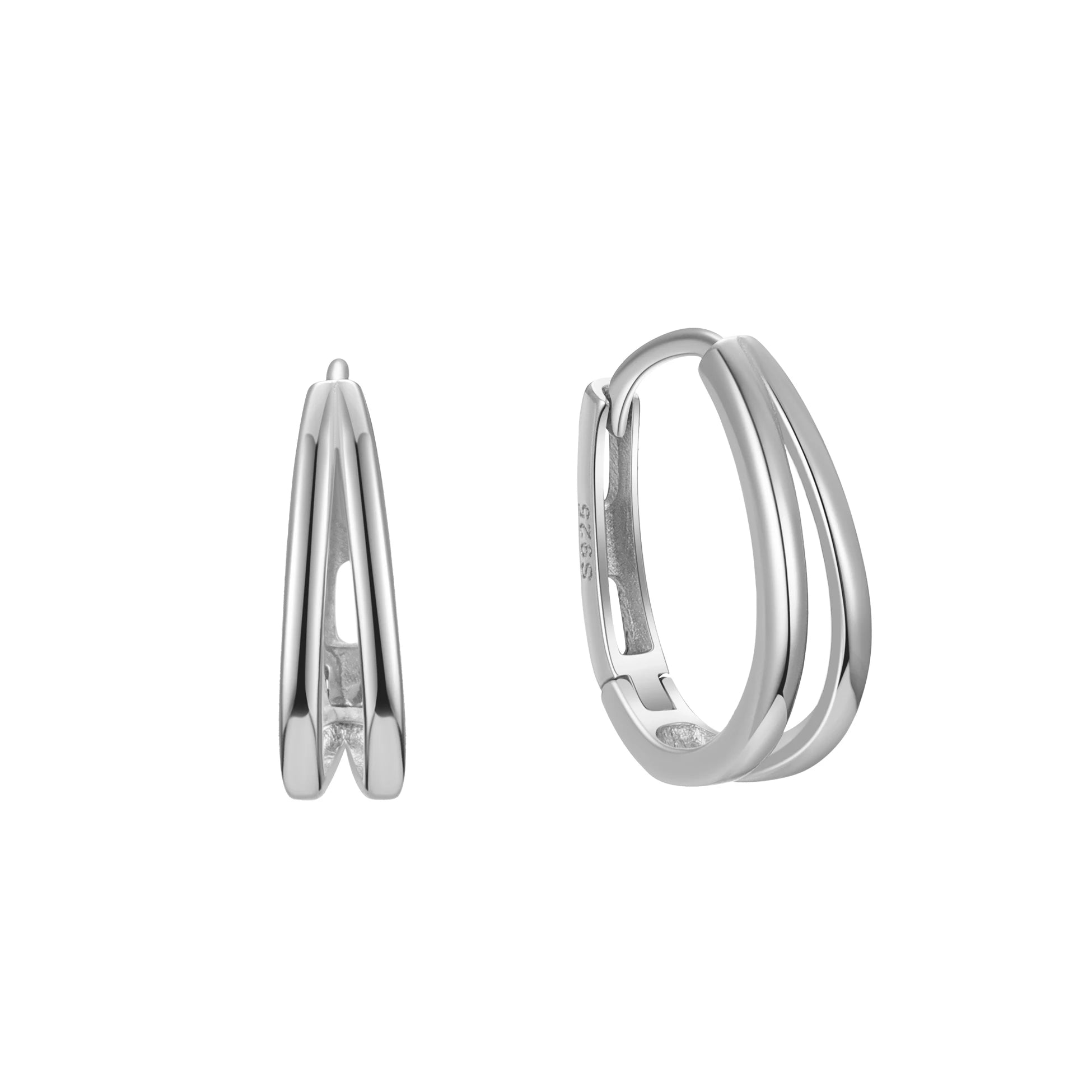 Wholesale S925 Sterling Silver Fine Earrings for Women Gold Plated Simple Double Lines Hoops Party Jewelry Gift