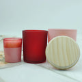 Wholesale Color Logo Custom Frosted Glass Candle Holder Empty Candle Vessels Jars With Bamboo Lid