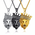 SSeeSY Custom Special Design New Vintage Style Cubic Zircon lion Head Fashion Jewelry Stainless Steel Pendant Necklace for Men