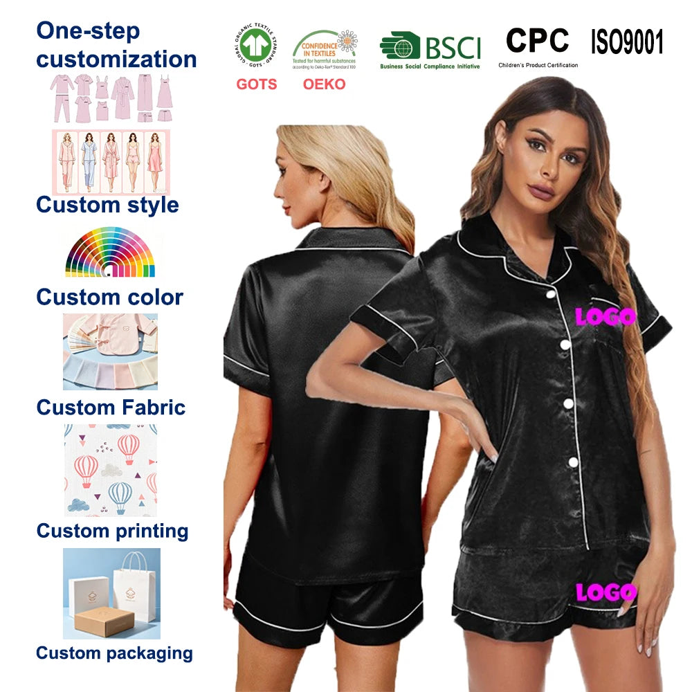 2026 High Quality Pyjama Summer Soft Two Piece Woman Sleepwear Pajama Sets with Elastic Waist Custom Satin Pajamas for Women Set
