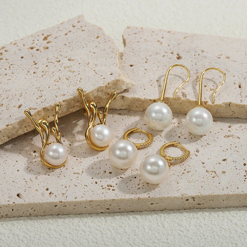 Shescity Trendy Elegant Style Gold Plated Drop Earrings Minimalist Pearl Jewelry Women Drop Earrings for Gifts