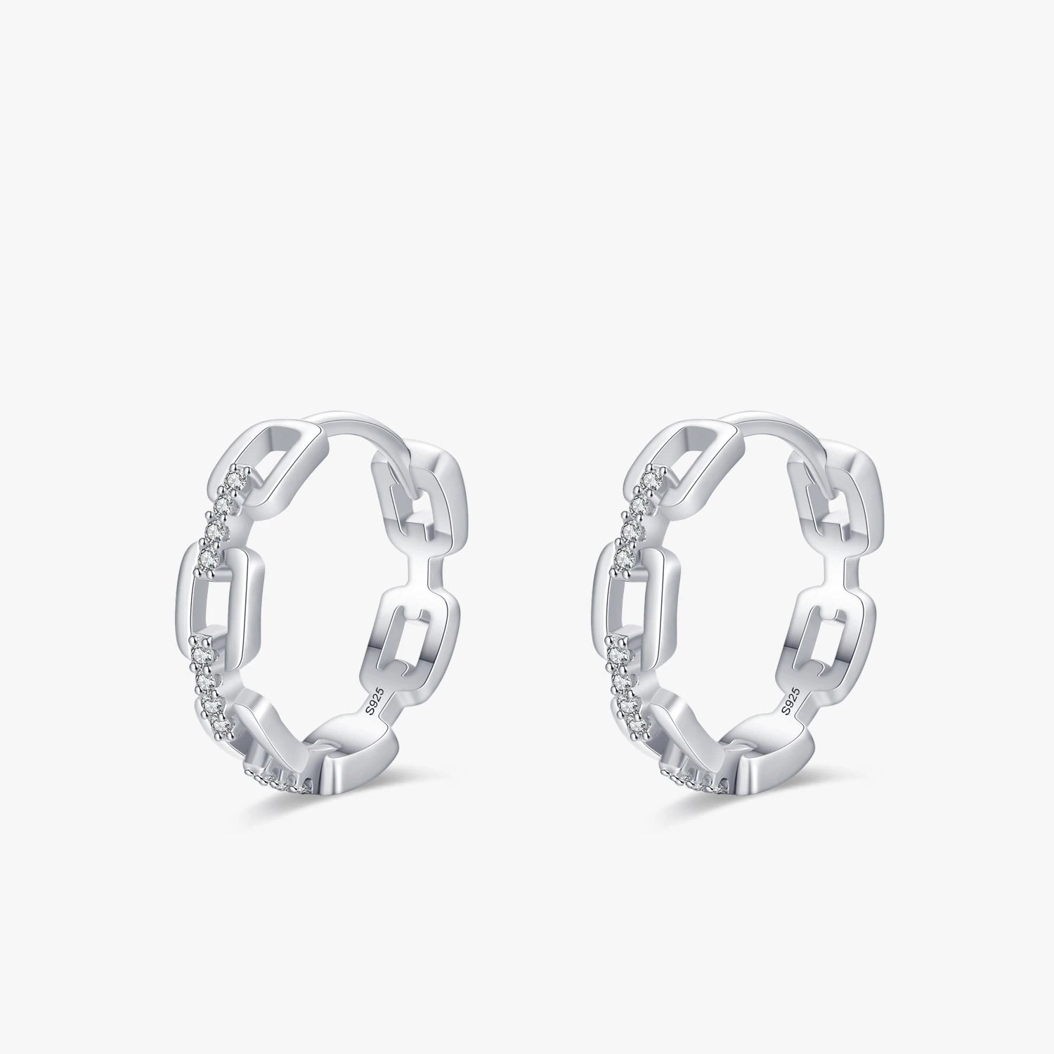 Ailmay Fashion Chain Shape Genuine 925 Sterling Silver Earrings for Women Dazzling CZ Ear Buckles Fine Elegant Wedding Jewelry
