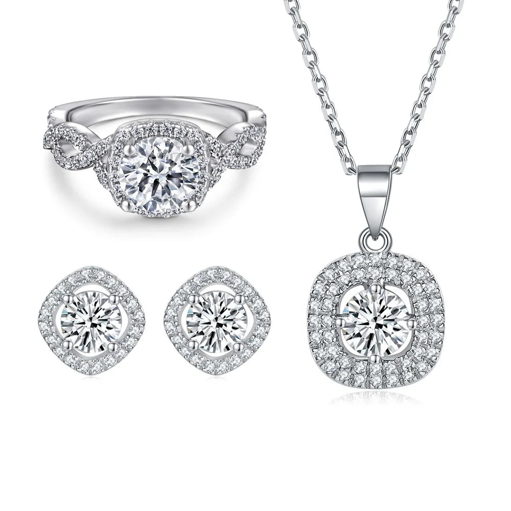 Fashion Silver Jewelry Set Rhodium Plated Round Cut Women Jewelry Sets for Party