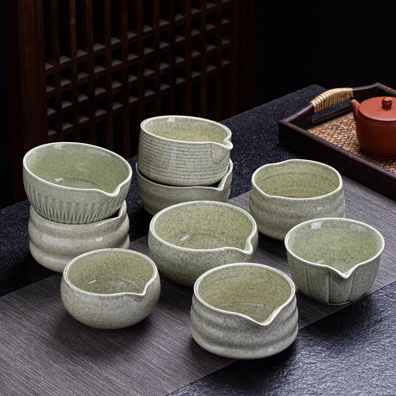 Custom Ceramic Matcha Bowl with Spout Matcha Green Tea Whisk Tea Ceremony Handcrafted Vintage Matcha Tea Bowl for Drinking