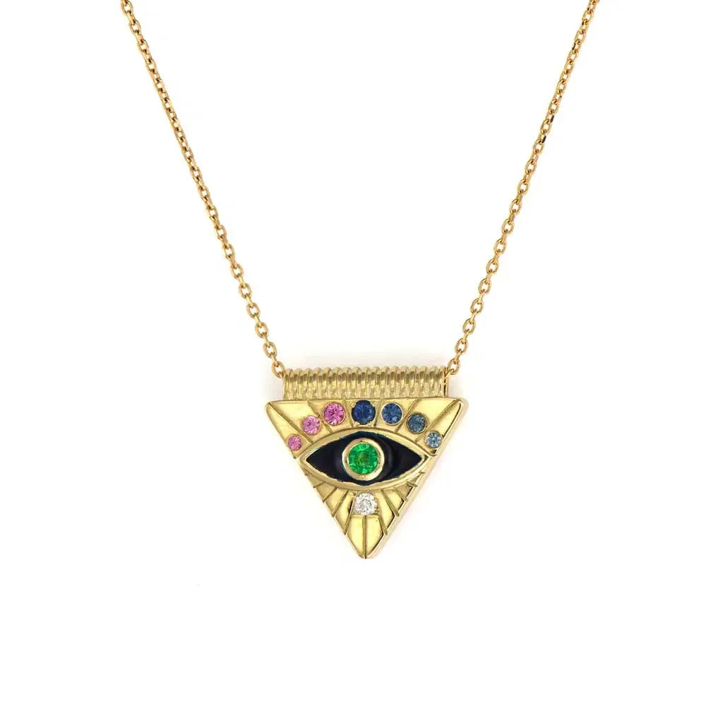 Milskye Size Small Unique Fine Fashion Jewelry for Women 18k Gold Plated 925 Sterling Silver Double Sided Eye Pyramid Necklace
