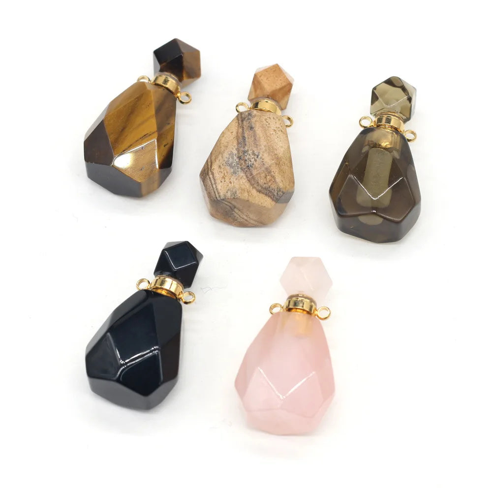 Hongzhuo Healing Reiki Gemstone Perfume Bottle Pendant Spiritual Energy Birthstone Crystal Pendant for Jewelry Making