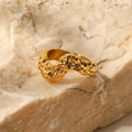 Stainless Steel v Shape Statement Rings 18k Gold Hammered Texture Rings